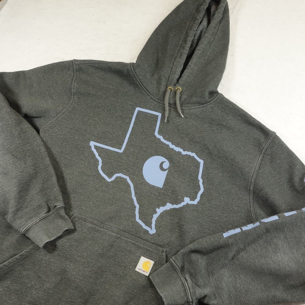 Carhartt Hoodie Mens Large Gray Pullover Texas Big Print Loose Fit Fleece